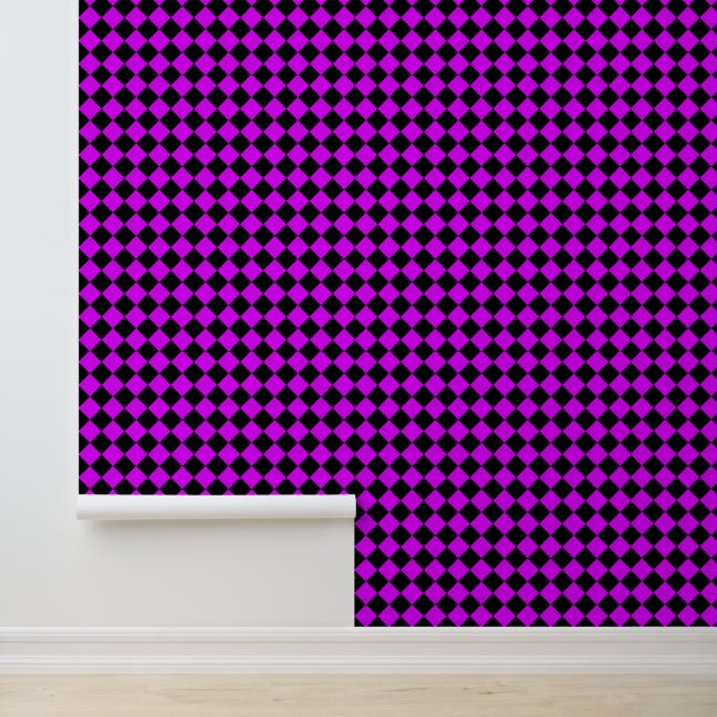 Paarse zwart Checker Diamond Pattern Behang (Applicatie)