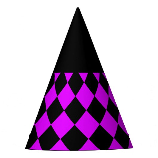 Paarse zwart Checker Diamond Pattern Feesthoedjes (Voorkant)