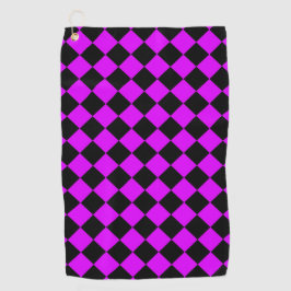 Paarse zwart Checker Diamond Pattern Golfhanddoek