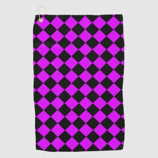 Paarse zwart Checker Diamond Pattern Golfhanddoek (Voorkant)