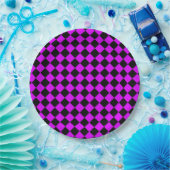 Paarse zwart Checker Diamond Pattern Papieren Bordje (Feest)