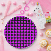 Paarse zwart Checker Diamond Pattern Papieren Bordje (Feest)