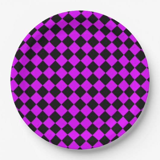 Paarse zwart Checker Diamond Pattern Papieren Bordje (Voorkant)