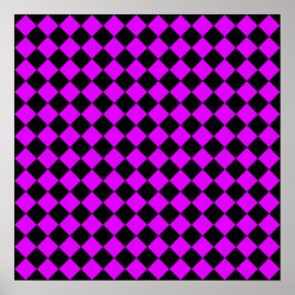 Paarse zwart Checker Diamond Pattern Poster