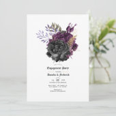 Paarse zwart en goud gotische verlovingsfeest kaart (Staand voorkant)