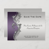 Paarse Zwart en Zilver Bewaar De Datum #2 Aankondigingskaart (Voorkant / Achterkant)
