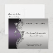Paarse Zwart en Zilver Save The Date Aankondigingskaart (Voorkant / Achterkant)