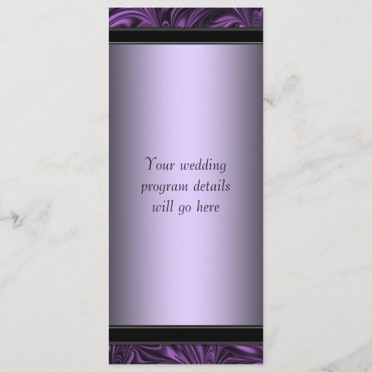 Paarse zwart gemarmerde huwelijksprogramma's programmakaart (Achterkant)