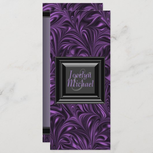 Paarse zwart gemarmerde huwelijksprogramma's programmakaart (Voorkant / Achterkant)