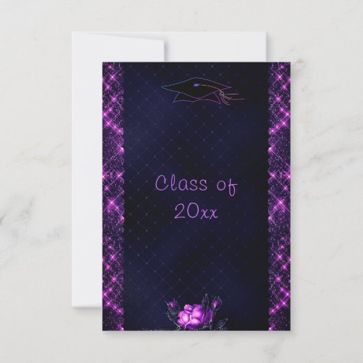 Paarse Zwart Glitter Sparkly Afstuderen Invitation Kaart (Achterkant)