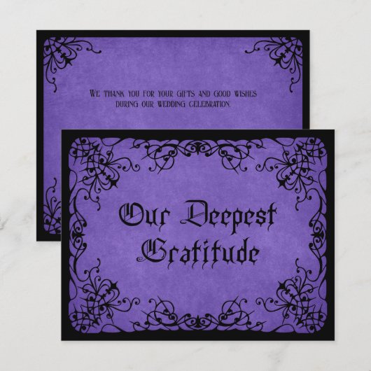 Paarse zwart gotische bruiloft bedankkaart (Voorkant / Achterkant)