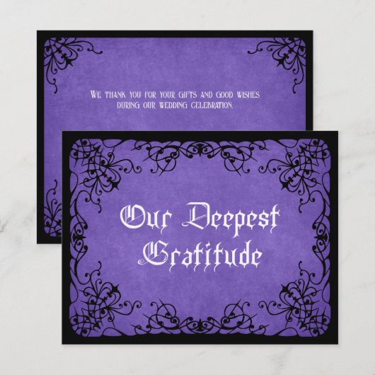 Paarse zwart gotische bruiloft bedankkaart (Voorkant / Achterkant)