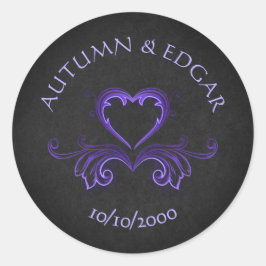 Paarse zwart gotische bruiloft ronde sticker