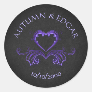 Paarse zwart gotische bruiloft ronde sticker