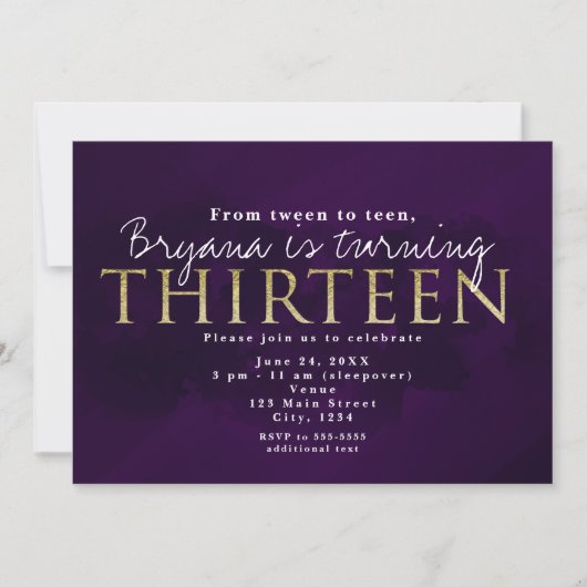 Paarse Zwart & Goud 13 DERTIEN 13e Partij Kaart (Voorkant)