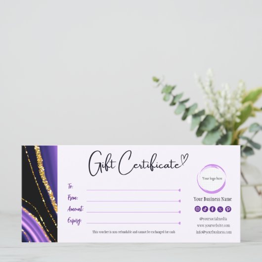 Paarse Zwart Goud Cadeaubon (Staand voorkant)