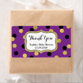 Paarse Zwart Goud Confetti Baby shower Labels (Insitu)