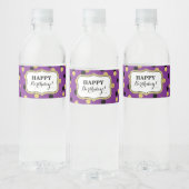 Paarse Zwart Goud Confetti Happy Birthday! Waterfles Etiket (Flessen)
