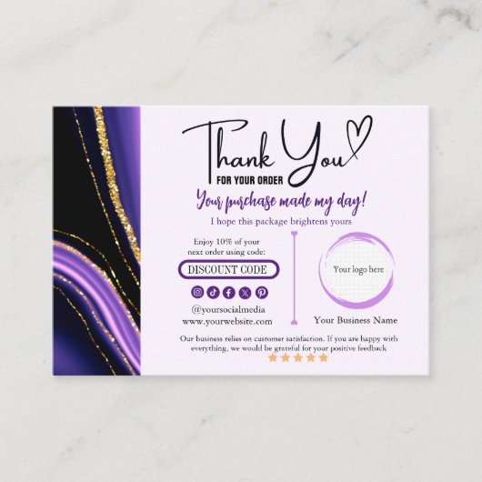 Paarse Zwart Goud Dank u Visitekaartje (Voorkant)