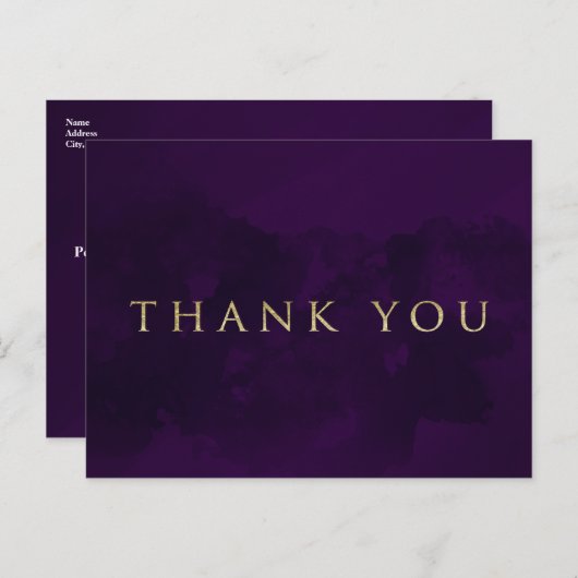 Paarse Zwart & Goud Glam Modern DANK U Briefkaart (Voorkant / Achterkant)