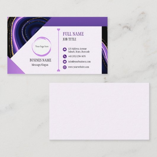 Paarse Zwart Goud Marmer Design Visitekaartje (Voorkant / Achterkant)
