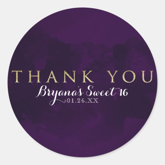 Paarse Zwart & Gouden Glam Modern Party Favor Ronde Sticker (Voorkant)