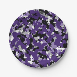 Paarse Zwart Grijs Camouflage Camo Print Feest Papieren Bordje