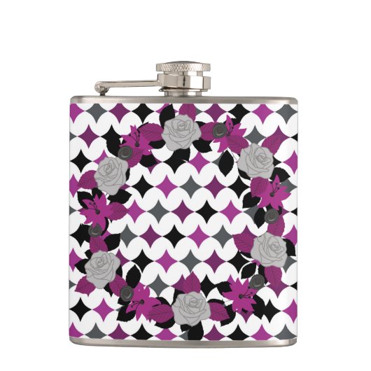 PAARSE ZWART GRIJS WIT PATRONEN & BLOEMEN HEUPFLES (Voorkant)