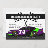 Paarse Zwart Groen Wit Race Auto Verjaardagsfeest Kaart (Voorkant)