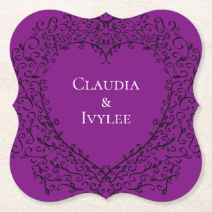 Paarse zwart hart elegante gotische bruiloft Onder Kartonnen Onderzetters