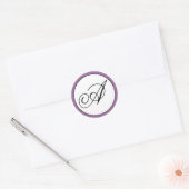 Paarse Zwart Monogram Initiaal Bruiloft Ronde Sticker (Envelop)