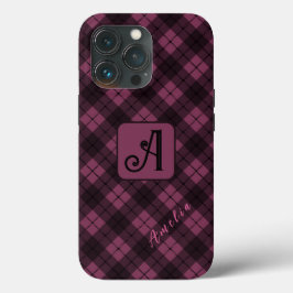 Paarse Zwart Plaid Pas Naam aan Case-Mate iPhone Case