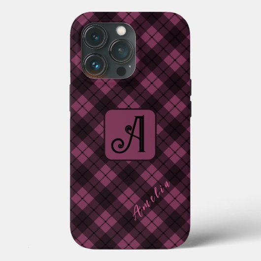 Paarse Zwart Plaid Pas Naam aan Case-Mate iPhone Case (Achterkant)