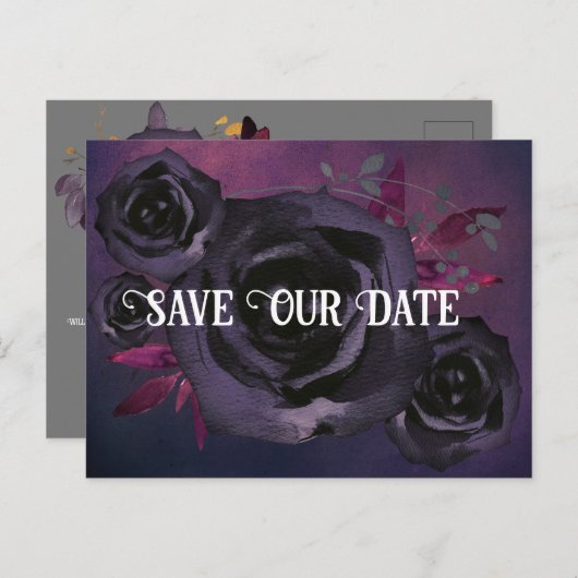 Paarse zwart Roos foto opslaan onze datum Briefkaart (Voorkant / Achterkant)