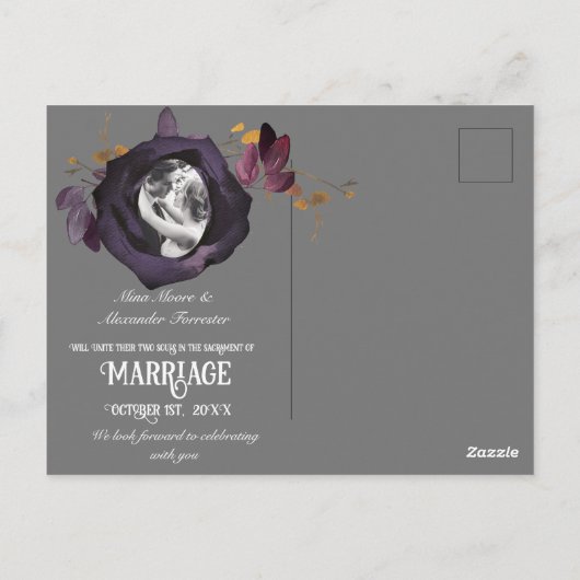 Paarse zwart Roos foto opslaan onze datum Briefkaart (Achterkant)