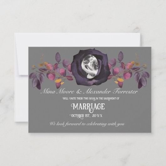 Paarse zwart Roos foto opslaan onze datum Kaart (Achterkant)