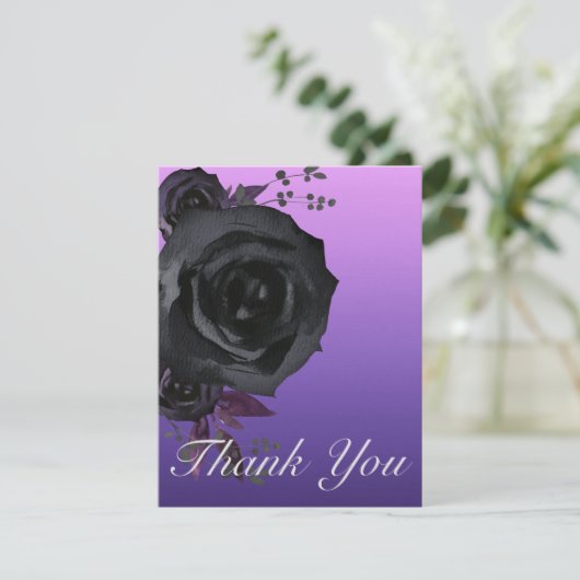 Paarse Zwart Roos Gothic Bruiloft Bedankkaart (Staand voorkant)