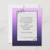 Paarse Zwart Roos Gothic Bruiloft Bedankkaart (Achterkant)