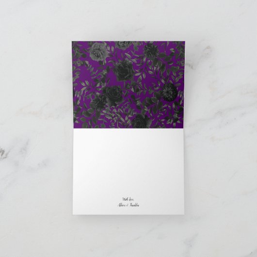 Paarse & Zwart Roos Gotische Bruiloft Dank u Kaart (Binnen)