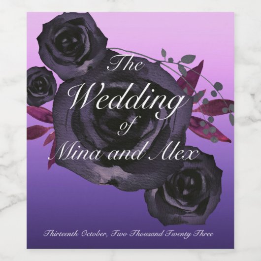 Paarse Zwart Roos Moderne Gothic Waterverf Wijn Etiket (Enkel label)