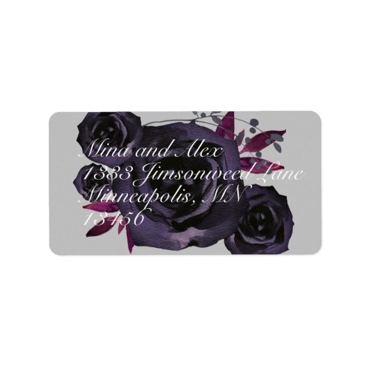 Paarse Zwart Roos Moderne Waterverf Etiket (Voorkant)