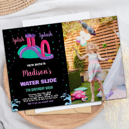 Paarse Zwart Roze Foto Water Slide Verjaardag Kaart