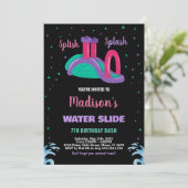 Paarse Zwart Roze Water Slide Verjaardagsuitnodigi Kaart (Staand voorkant)