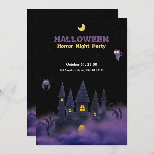 Paarse zwart speelse plezier halloween 5" x 7" kaart (Voorkant / Achterkant)