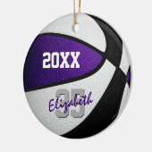 paarse zwart team kleuren kinder tiener basketbal keramisch ornament (Links)