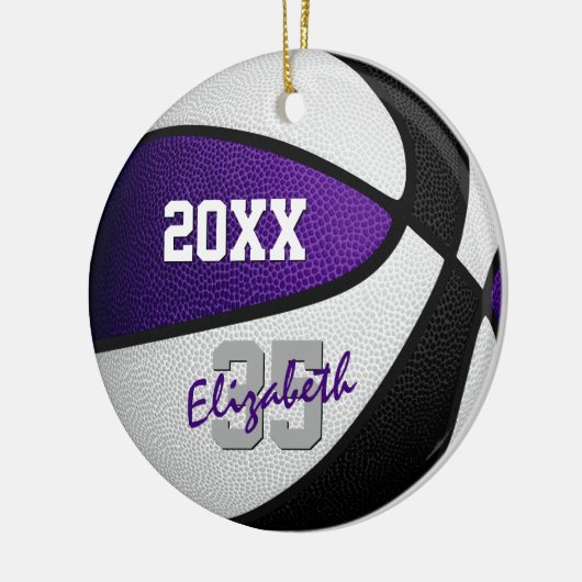 paarse zwart team kleuren kinder tiener basketbal keramisch ornament (Links)