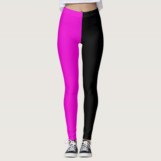 Paarse zwart tweekleurige halve kleur split leggings (Voorkant)