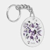 Paarse zwart voetbal blowout atleet naam sleutelhanger (Voorkant Links)