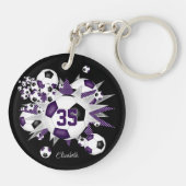 Paarse zwart voetbal blowout atleet naam sleutelhanger (Achterkant)