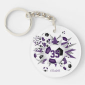 Paarse zwart voetbal blowout atleet naam sleutelhanger (Voorkant)